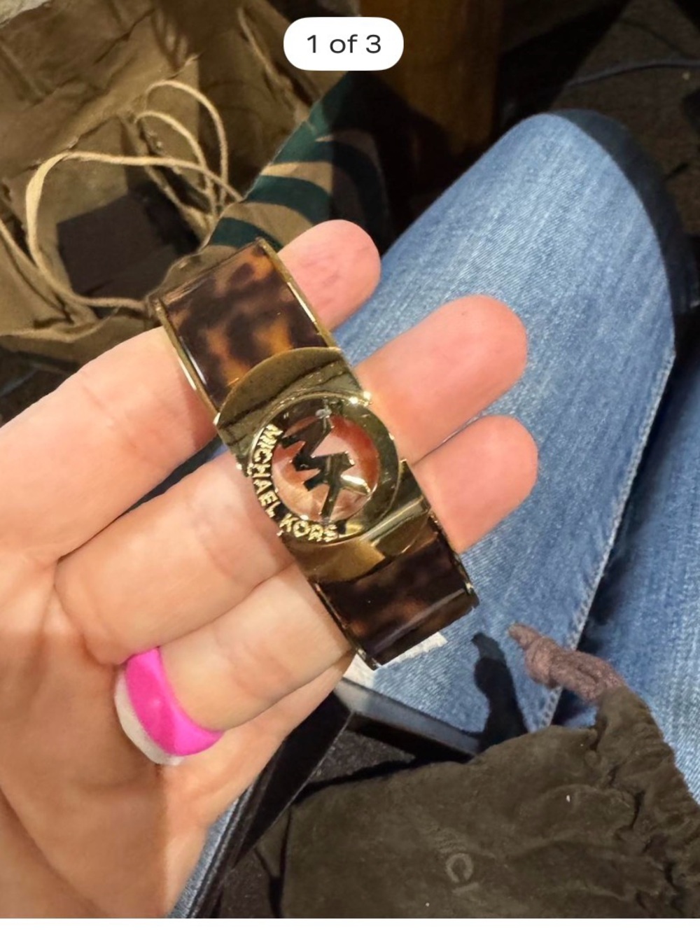 Michael Kors Tortoiseshell and Gold Logo Bracelet